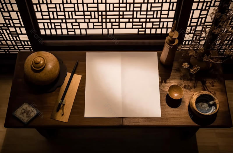 深棕色古风书桌桌面笔纸油墨文化场景俯视摄影,高清,摄影图,摄影图片,图片大全,摄影图免费下载